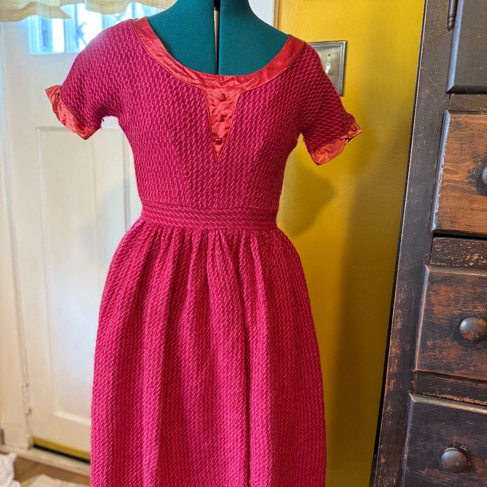 VINTAGE Wool Day Cocktail Dress Orange and Pink Size XS to Small